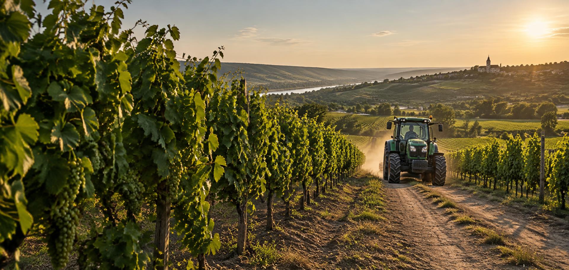Tractor printre rândurile de vie